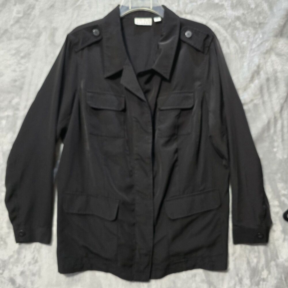 Joan Rivers Blouse Shacket Womens 20W Black Pockets Elastic Waist Boho Utility